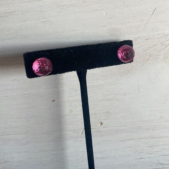 Pink Cracked Ball Stud Earrings - Picture 5 of 14